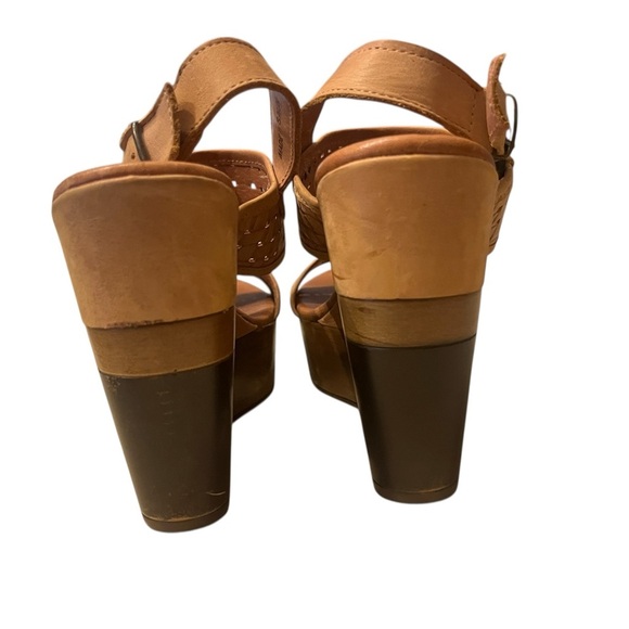 Musse & Cloud Platform Wedge Heel Tan leather Colorblock Sandals Sz 38 US 7/7.5 - Picture 7 of 11